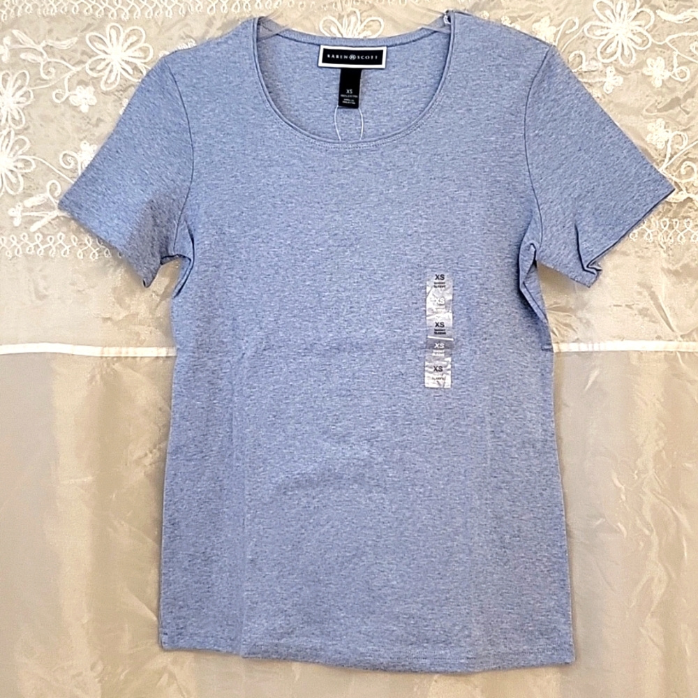 NEW Karen Scott Blue Heather T-shirt, XS/S, 100% Cotton
